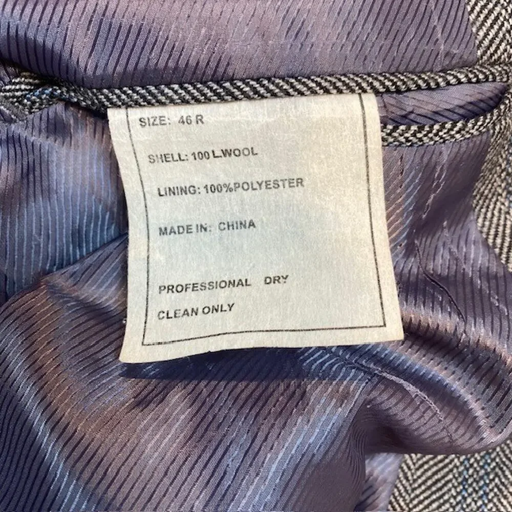 WALL STREET Collection All Wool Herringbone Tweed Suit Blazer Jackets 46 R USA